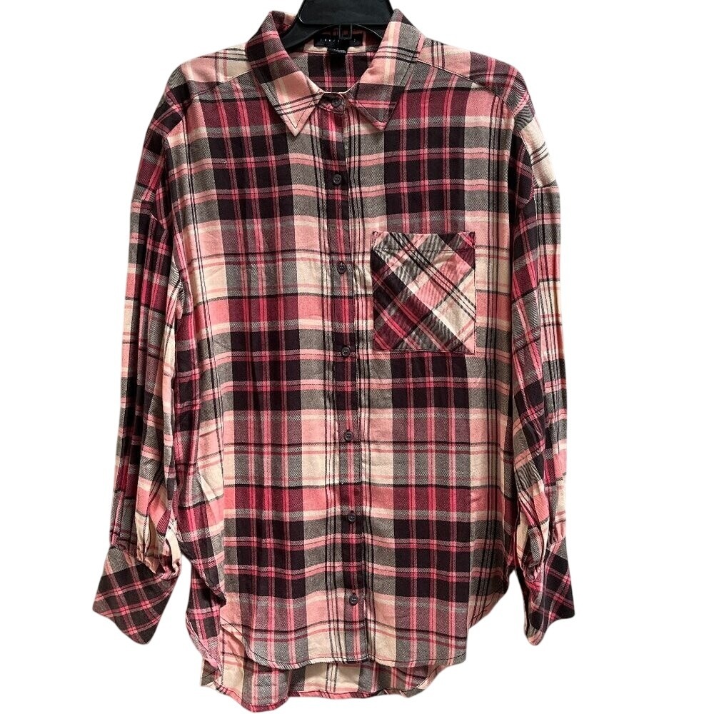 Sanctuary Plaid Lightweight Women's Button-Down‎ Tunic Oversized Small NEW